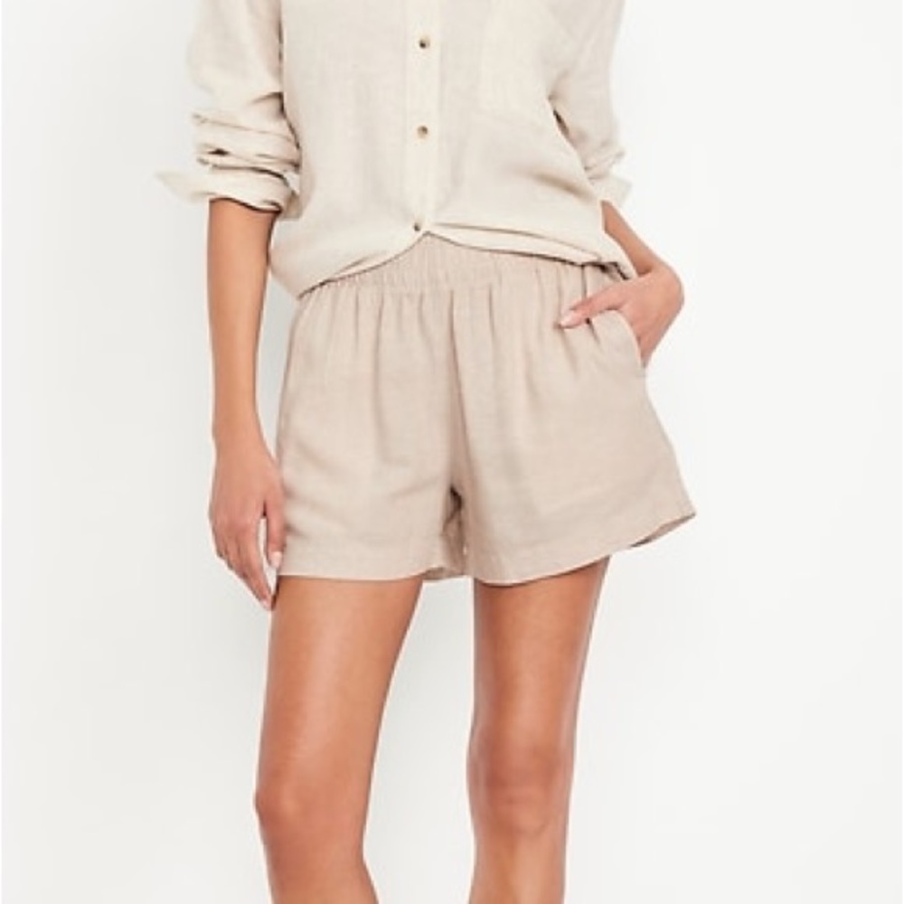 Old Navy Tan High-Waisted Linen-Blend Shorts